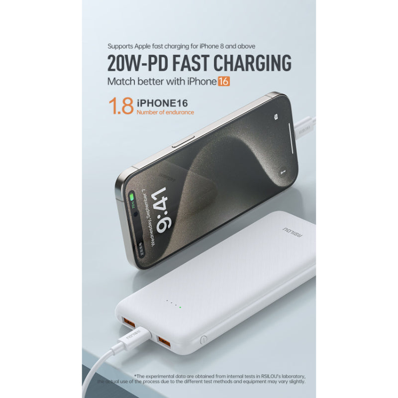 Rsilou Ultra Slim Power Bank 10000mAh 22.5W R1018-001 – White