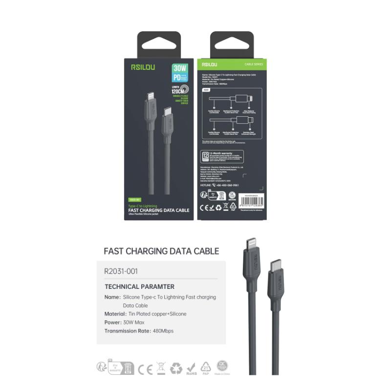 Rsilou Type-C to Lightning Cable 30W R2031-001 – Black