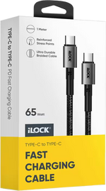 كابل ILOCK مضفر للشحن السريع 65 واط USB-C إلى Type-C - 1 متر - أسود