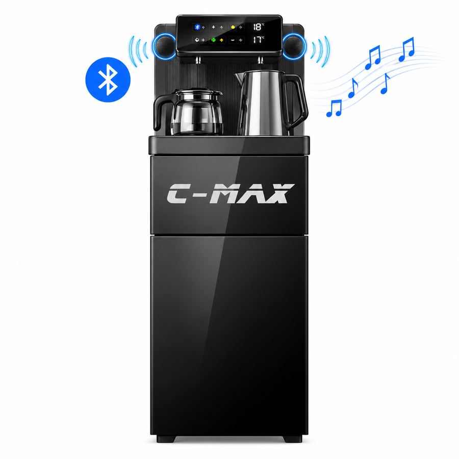 مبرد مياه C-Max Smart Plus مع بلوتوث، تحكم صوتي، شاشة تاتش، ماكينة تحضير الشاي، تحميل سفلي 