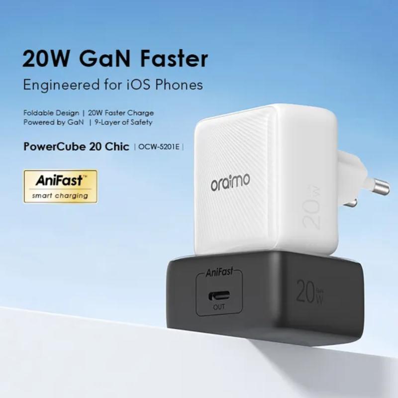 أورايمو شاحن 20 واط GaN مع كابل لايتنينج OCW-5201E+CL55