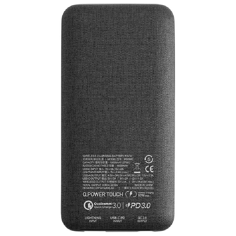 Momax Q.Power Touch Wireless Charging Power Bank 10000mAh, IP91MF - Black