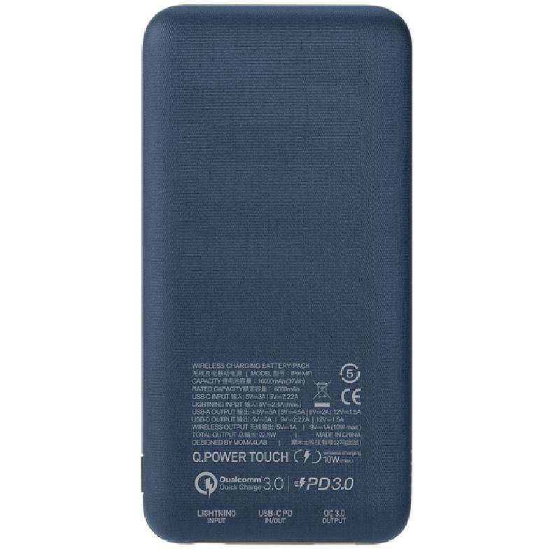 Momax Q.Power Touch Wireless Charging Power Bank 10000mAh, IP91MF - Blue