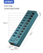 Onten 10-in-1 USB 3.2 Gen Port Hub with separate buttons OTN-5308 - Green 