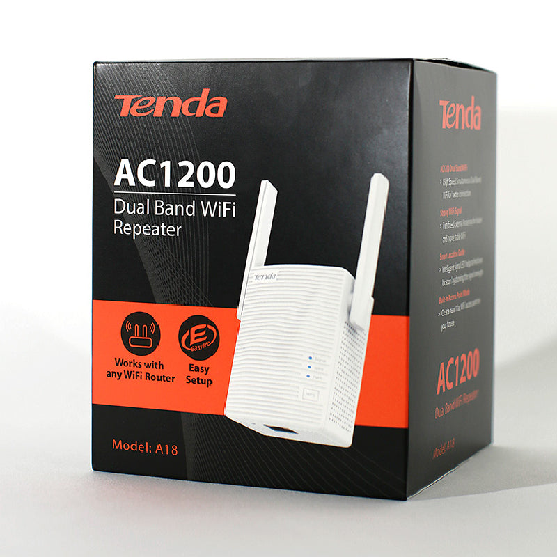 Tenda A18 AC1200 Dual Band Wi-Fi Range Extender, 1 Port, 2 Antenna, 1200Mbps - White