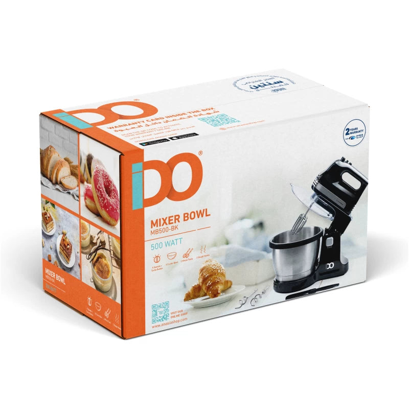 IDO Stand Mixer, 500 Watt, 3.5 Liters, 5 Speeds, MB500-BK - Black 
