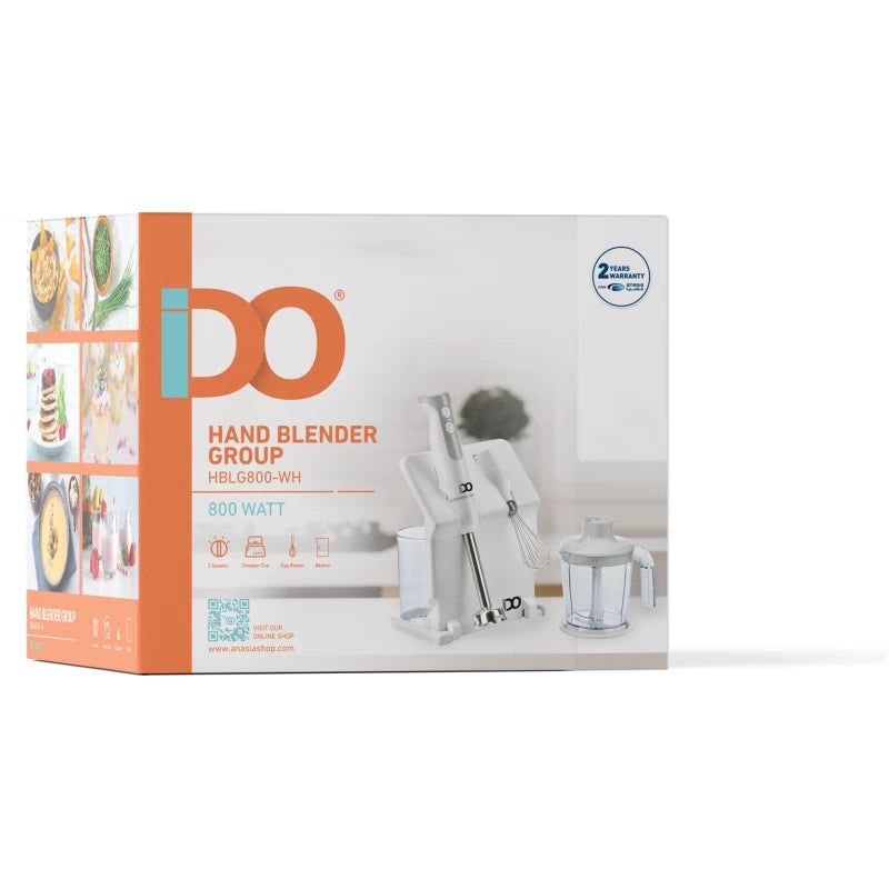 Hand Blender with Stand, 800 Watt, 600 mL, with Whisk and Chopper, HBLG800-WH - White 