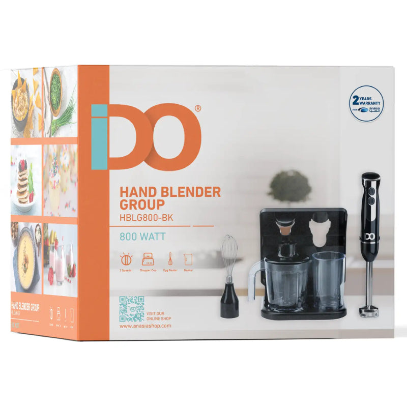 Hand Blender with Stand, 800 Watt, 600 mL, with Whisk and Chopper, HBLG800-BK - Black 