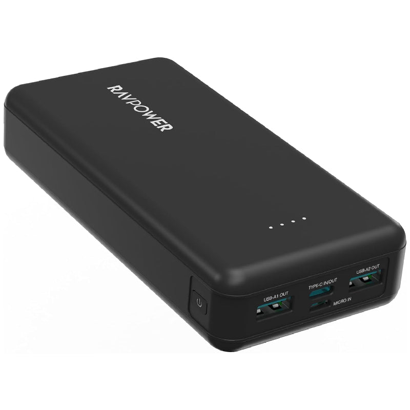 RavPower Pioneer RP-PB1216 PD Power Bank, 15W, 4 Ports, 20000 mAh - Black