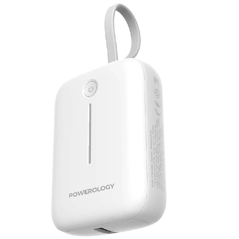  Powerology 10000 mAh Power Bank With USB-C Cable, 20W, PPBCHA66-WH - White
