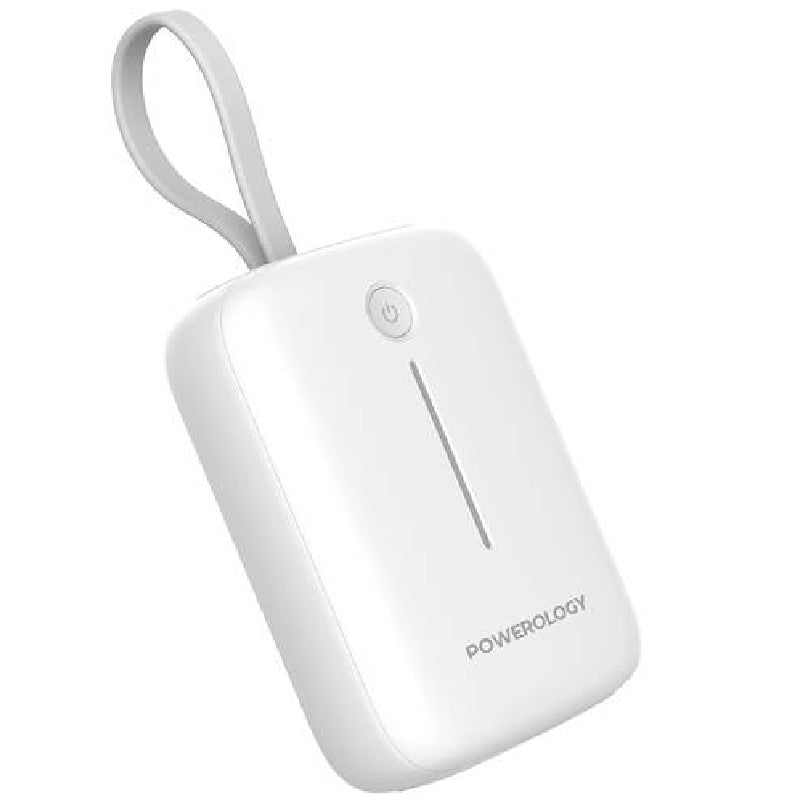  Powerology 10000 mAh Power Bank With USB-C Cable, 20W, PPBCHA66-WH - White