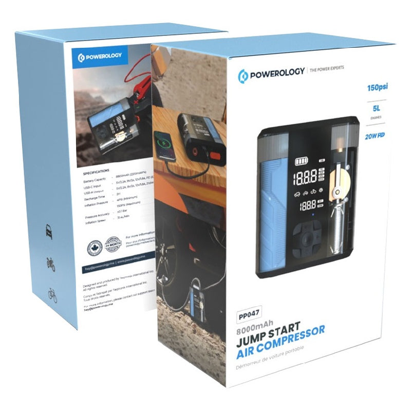 Powerology 8800mAh Jump Start Air Compressor, PPBCHA47-TP - Transparent