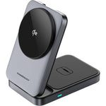 Powerology 3-in-1 Foldable Wireless Magnetic Charging Hub, PWCUQC033 - Black
