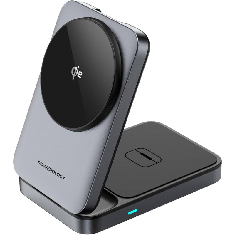 Powerology 3-in-1 Foldable Wireless Magnetic Charging Hub, PWCUQC033 - Black