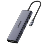 Ugreen 15600 9in1 USB-C To 3* USB-3, VGA, RJ45 1G, HDMI 4K, PD 100W, SD/TF - Gray