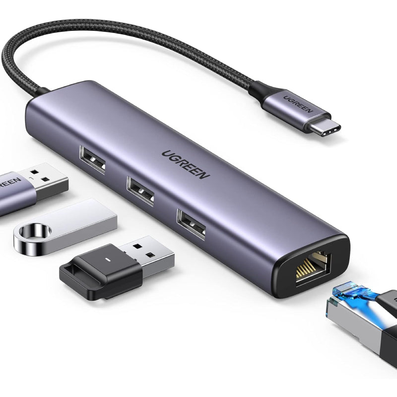 Ugreen 60600 USB-C to 3×USB3.0 + 1G RJ45 (4-in-1) - Gray