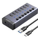 Ugreen 90307 HUB USB-C to 7-Port USB-A 3.0 DC 12V - Gray