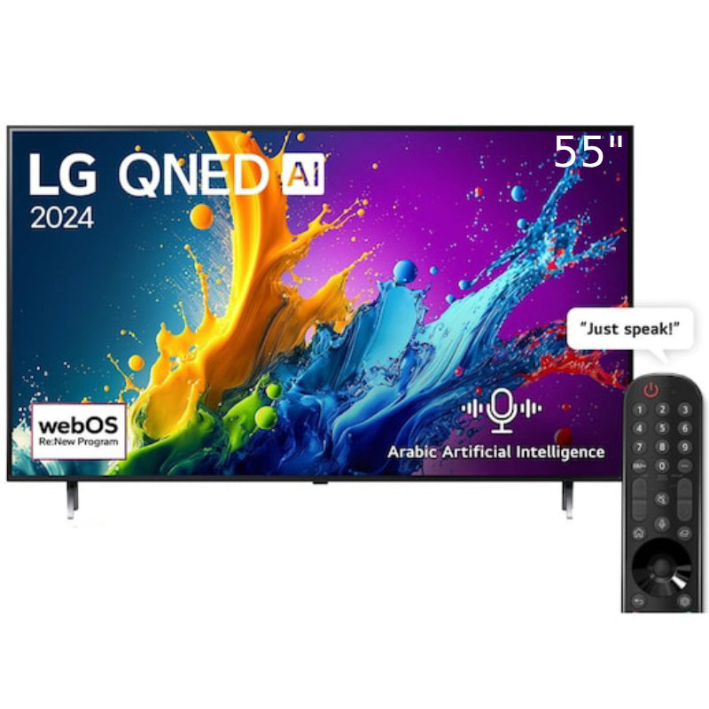 LG QNED AI QNED80 4K Smart TV, 55 Inch With AI Magic remote, HDR10 webOS24, 55QNED80T6B - Black