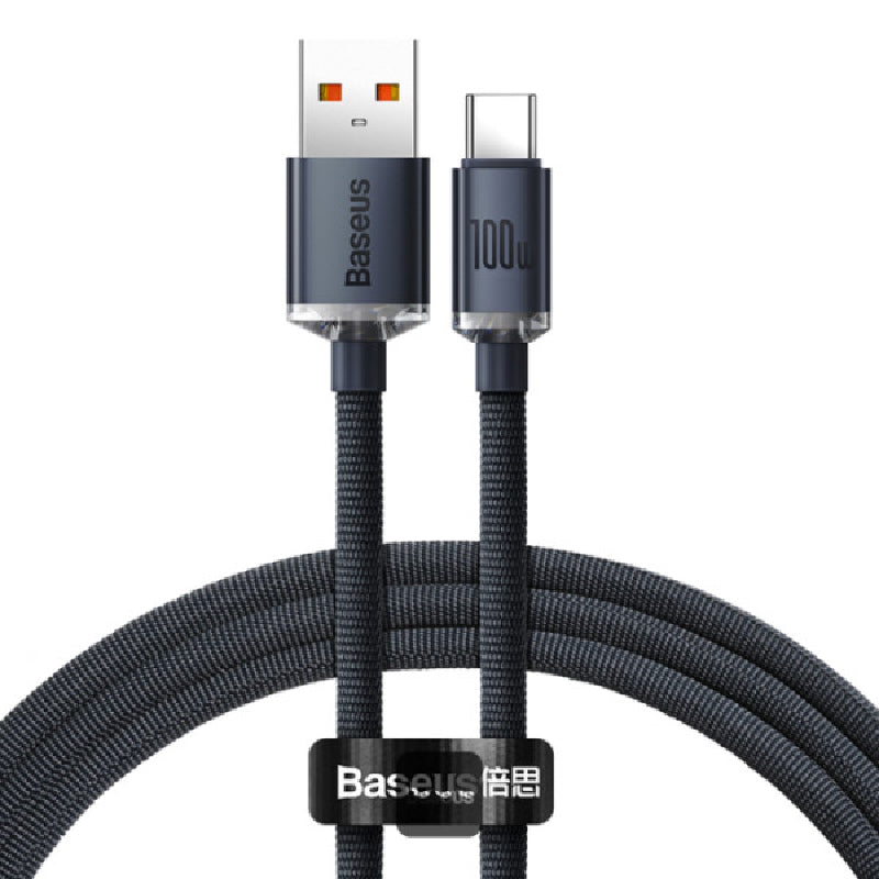 Baseus Crystal Shine Series Cable USB-A to Type-C Fast Charge Data Cable, 100W, 5A, 1.2M, CAAJYY000401 - Black