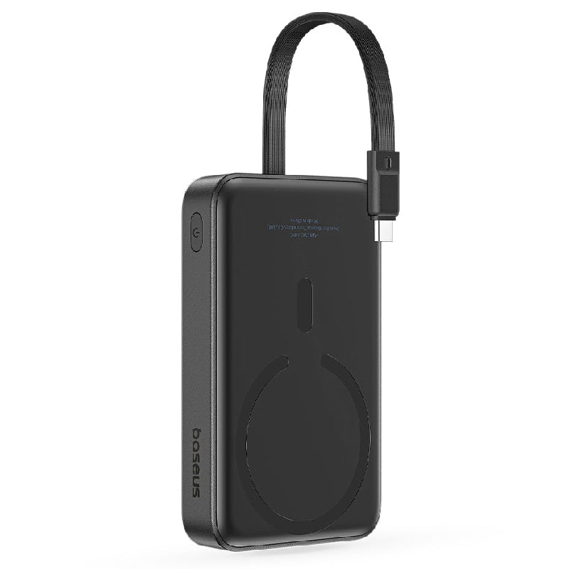 Baseus 10000mAh Magnetic Mini Wireless Fast Charge Power Bank, 30W With Built-In Type-C Cable, P1002210B113-00 - Black