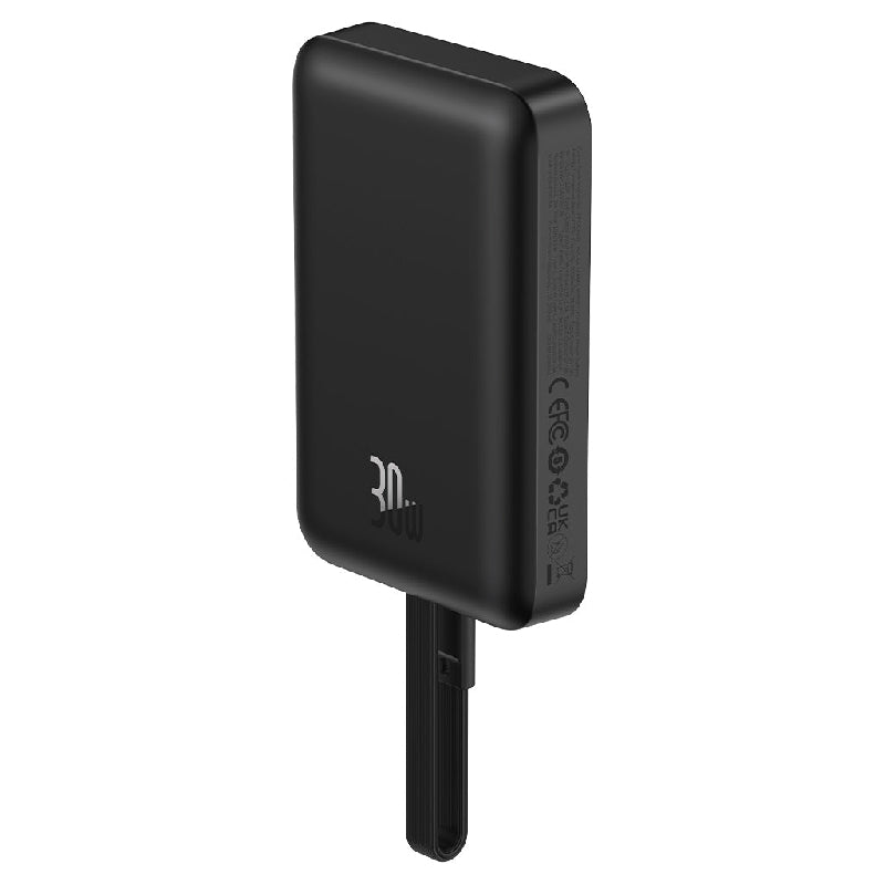 Baseus 10000mAh Magnetic Mini Wireless Fast Charge Power Bank, 30W With Built-In Type-C Cable, P1002210B113-00 - Black