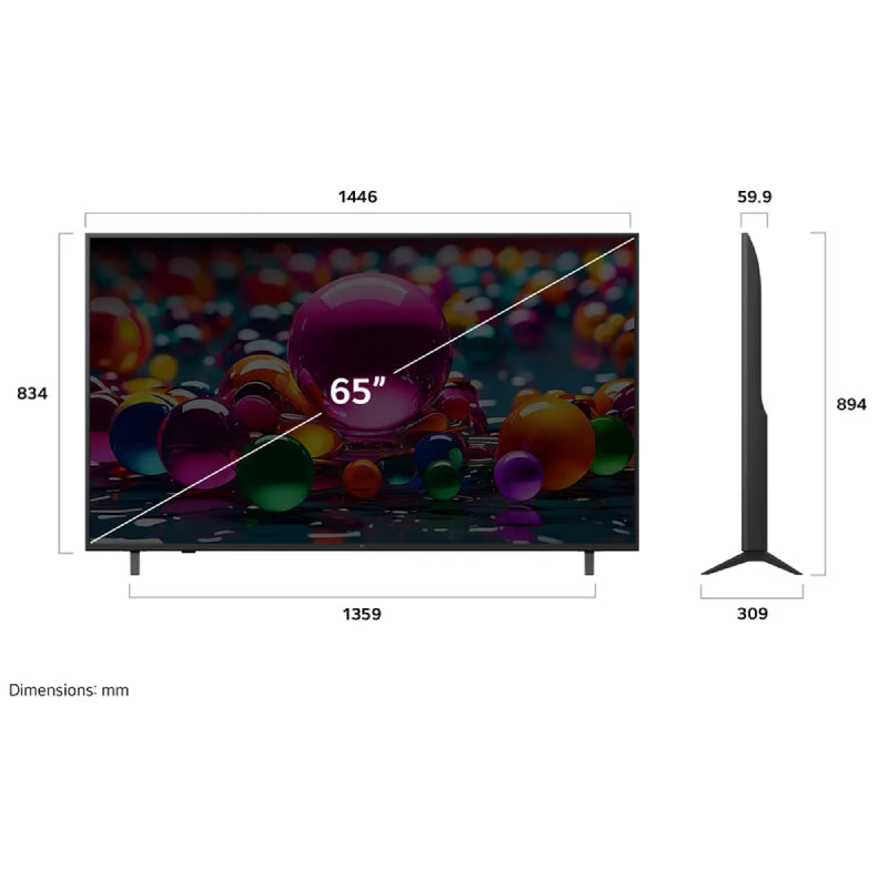 LG Smart TV, 65 inches, 4K UHD resolution, webOS25, AI support, Wi-Fi, built-in receiver, 65UA84006LB - Black