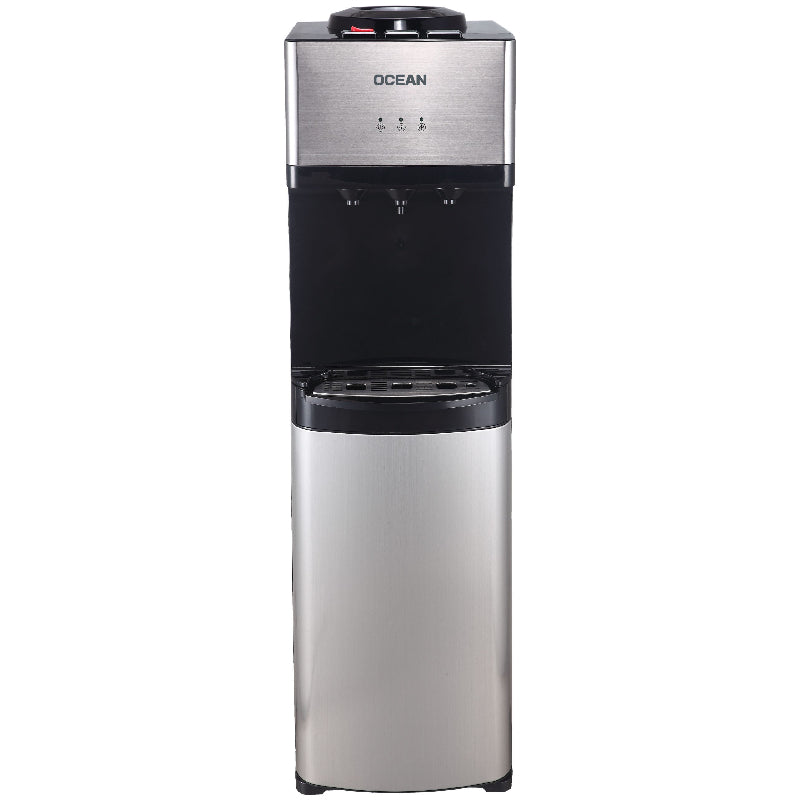 Ocean Water Dispenser, 3 Taps, (Cold - Hot), Bottom Loading, Stainless Steel, With Cabinet, OCMWD 33206 C - Silver&Black