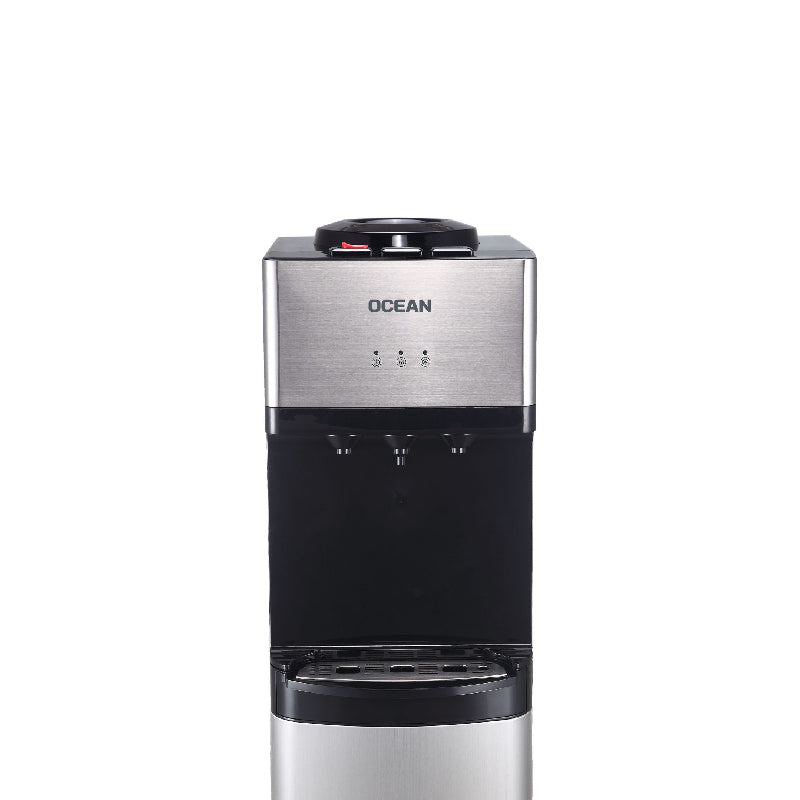 Ocean Water Dispenser, 3 Taps, (Cold - Hot), Bottom Loading, Stainless Steel, With Cabinet, OCMWD 33206 C - Silver&Black