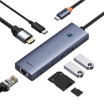 Baseus Flite Series 7-Port Hub, 4K Fast Charging, 100W PD, 2 USB 3.0 Ports, HDMI 4K@60Hz, RJ45 1000Mbps, SD/TF Card Reader, B00052805813-00 - Grey