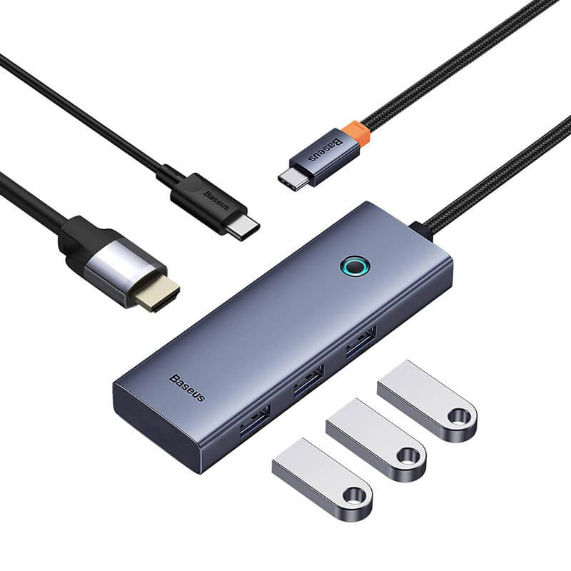 Baseus UltraJoy Series 5-Port USB-C Hub, 4K 30Hz Clarity, 100W PD Charging, B00052801811-00 - Grey