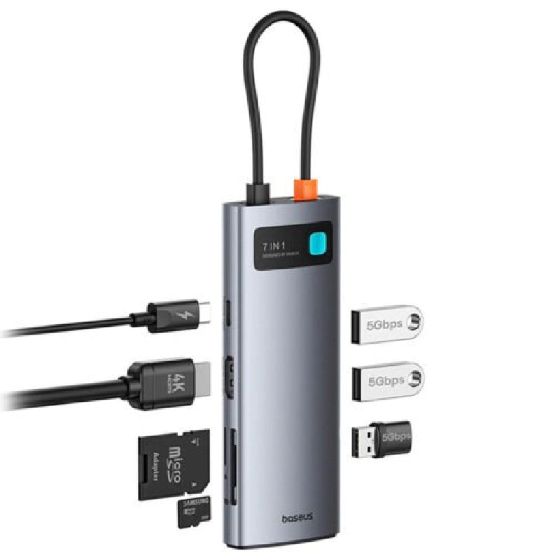 Baseus Metal Gleam Series 7-Ports USB-C Hub, 4K 60Hz Clarity, B00052808811-00 -Space Gray
