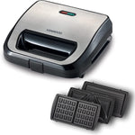 Kenwood Sandwich and Waffle Maker, 3 Slices, 750 Watt, SMM02 - Silver