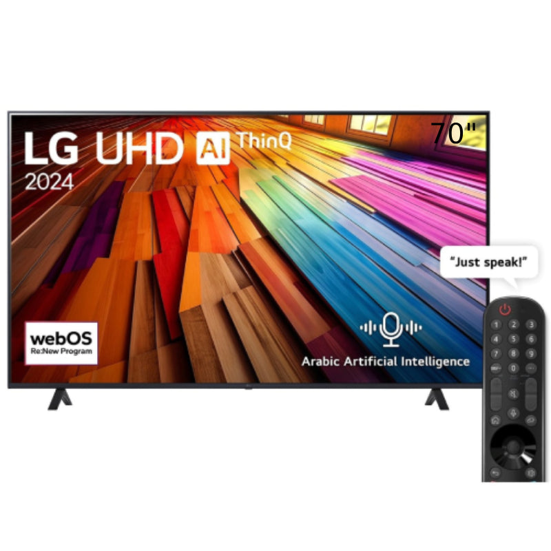 LG 70 Smart TV Inch UHD AI UT80 4K With AI Magic remote HDR10 webOS24, 70UT80006LA - Black