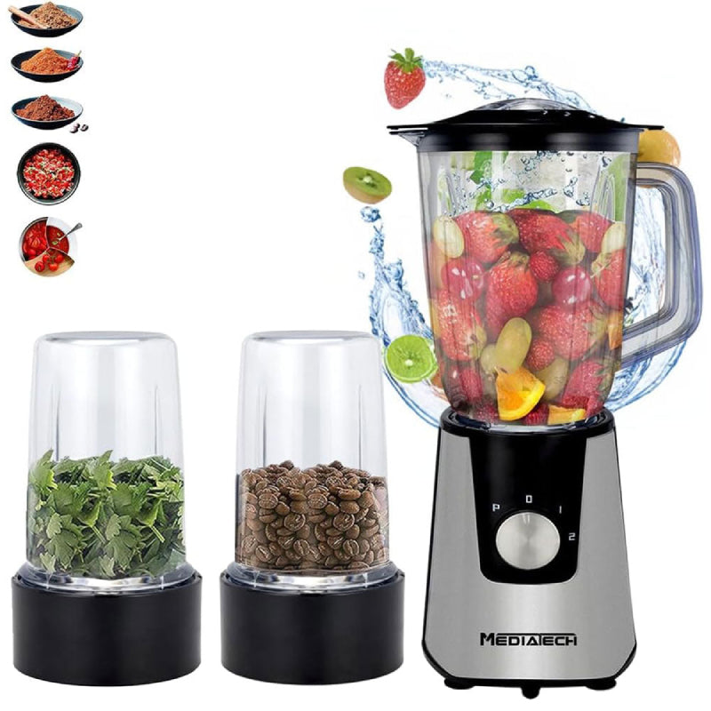 Media Tech Electric Blender, 600W, 1.5L, Mill, Juice Cup, MT-B18 - Silver