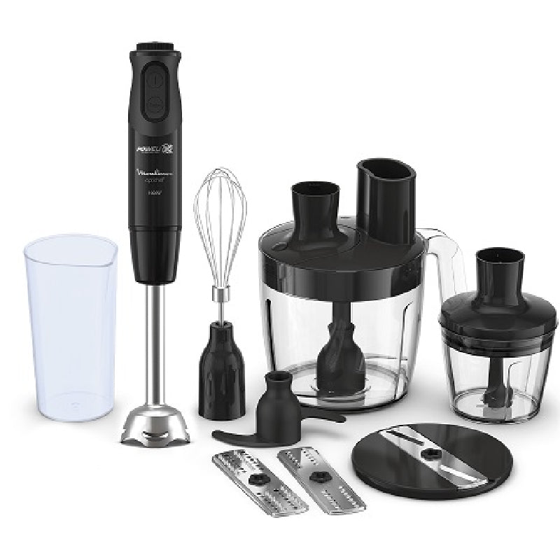Moulinex Optichef Hand Blender, 1000 Watts, 20 Functions, 3 L Food Processor, 500 ML Chopper, Whisk, DD6553EG - Black
