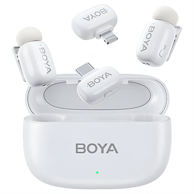 Boya Mini-13 2in1 2.4GHz Dual Channel Wireless Microphone With Noise Cancelling, Lightning and Type-C Receiver - White