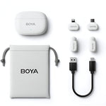 Boya Mini-13 2in1 2.4GHz Dual Channel Wireless Microphone With Noise Cancelling, Lightning and Type-C Receiver - White