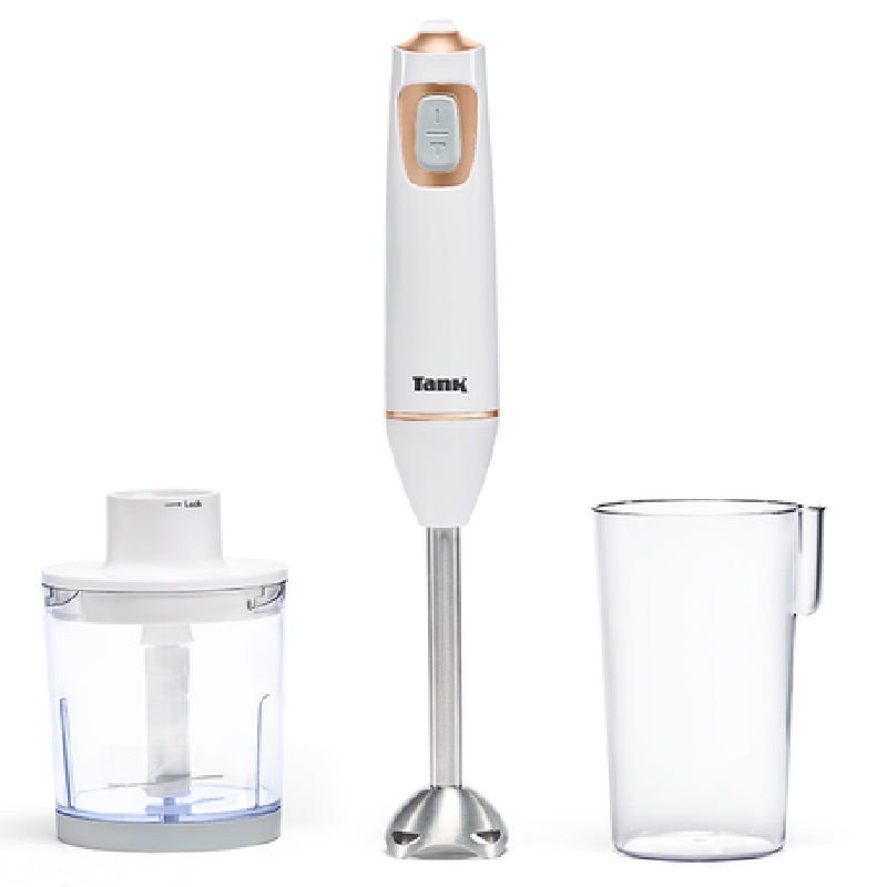 Tank Hand Blender With Chopper, 5 Speed Control + Turbo, 600 Watts, CM-6003-1 - Gold&White