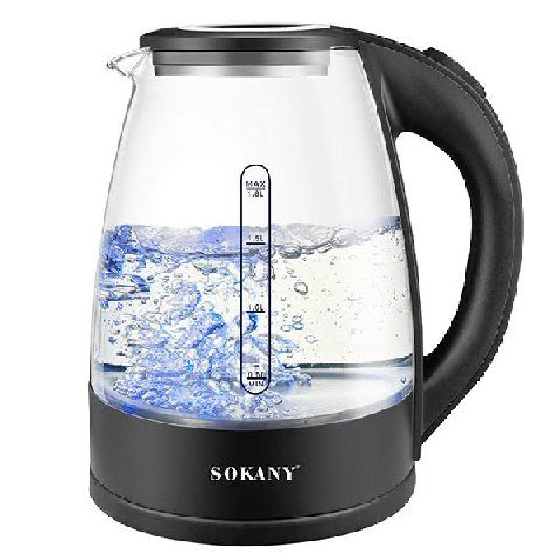 Sokany Glass Kettle, 1.8L, 1500 Watt, SK-09068 - Black