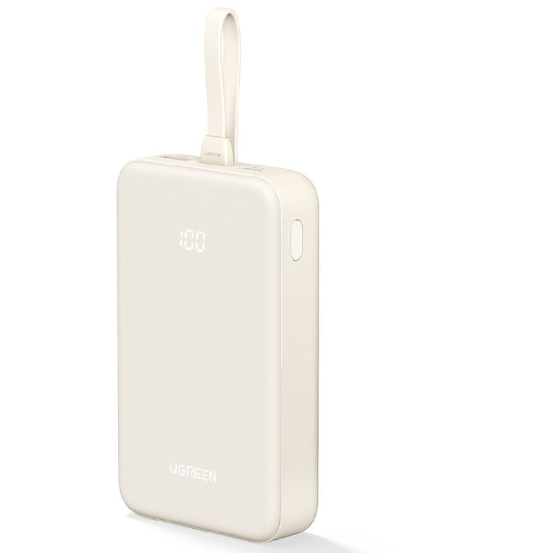 Ugreen P521 Power Bank With Built In Cable Type-C, 30W, 20000mAh - Beige