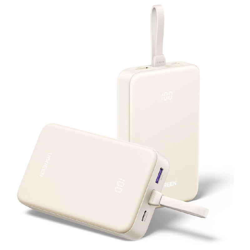 Ugreen P521 Power Bank With Built In Cable Type-C, 30W, 20000mAh - Beige