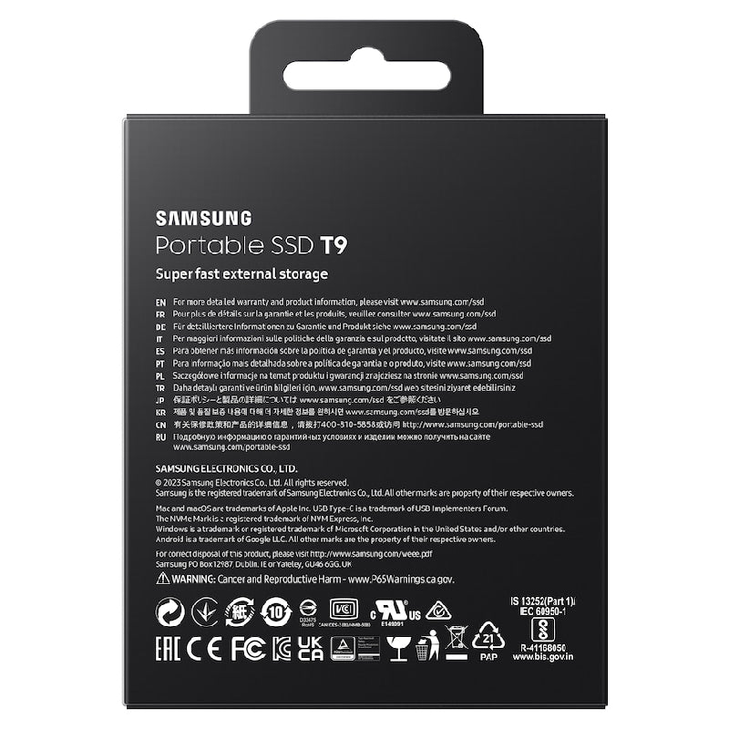 Samsung T9 Hard Disk Portable SSD, 4TB, PG4T0B/WW - Black