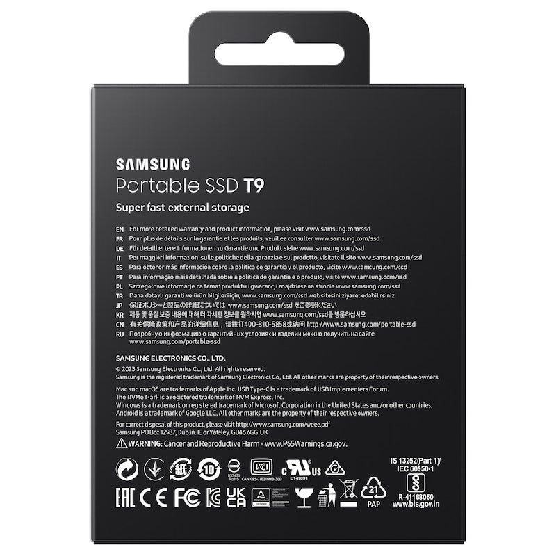 Samsung T9 Hard Disk Portable SSD, 2TB, PG2T0B/WW - Black