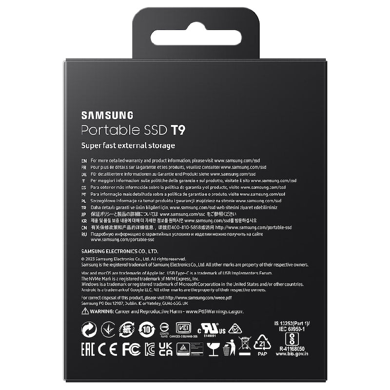 Samsung T9 Hard Disk Portable SSD, 1TB, PG1T0B/WW - Black
