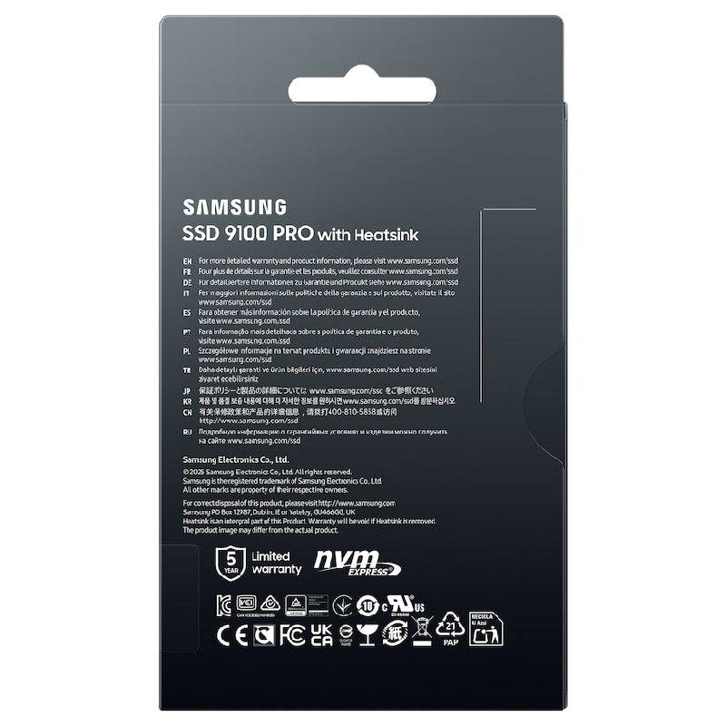 Samsung 9100 Pro Heatsink Hard Disk SSD, NVMe-M2, 1TB, VAP1T0CW - Black