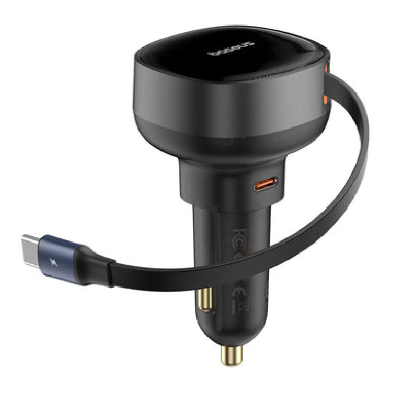 Baseus Enjoyment Pro Retractable USB-C Car Charger, 60Watt - Black