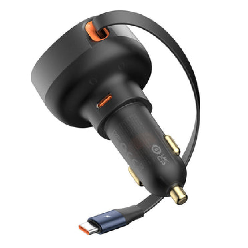 Baseus Enjoyment Pro Retractable USB-C Car Charger, 60Watt - Black
