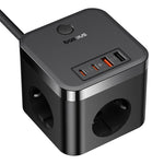 Baseus PowerCombo Cube Wall Power Strip With USB-C Hub, 30W, 1.5M - Black