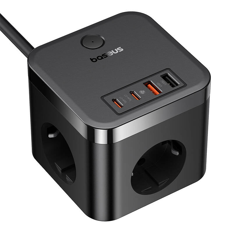 Baseus PowerCombo Cube Wall Power Strip With USB-C Hub, 30W, 1.5M - Black