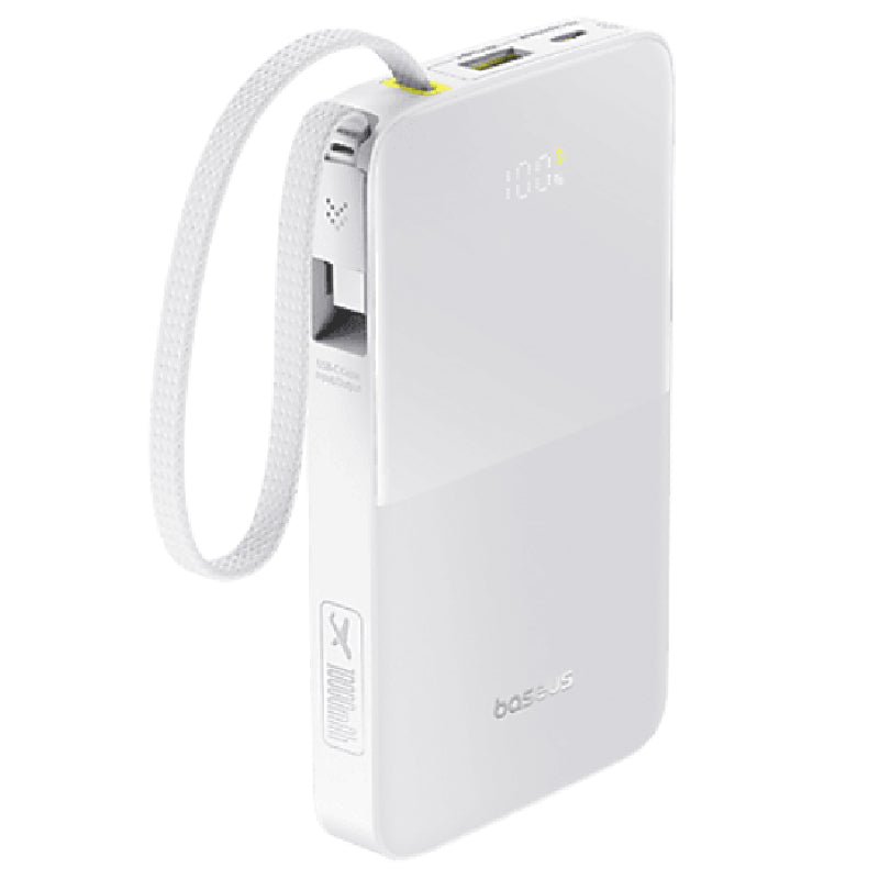 Baseus EnerFill Bipow2 Pro Power Bank 10000mAh, 22.5W Fast Charging, Built-in Cable, FC51 - White